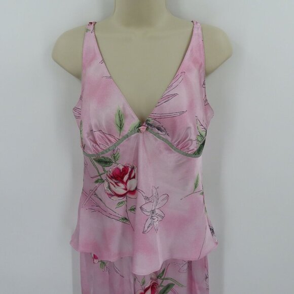 Gilligan & OMalley Women Small Pink Rose Flower V Neck Tank Top Pants Pajama Set - Picture 2 of 13